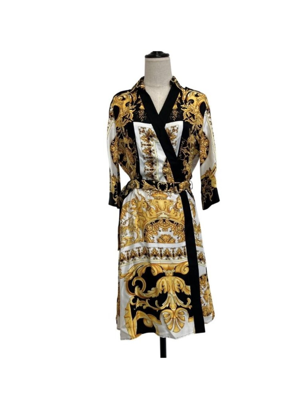 Versace Baroque Pattern Cache Coat Dress 42 Gold Color Black